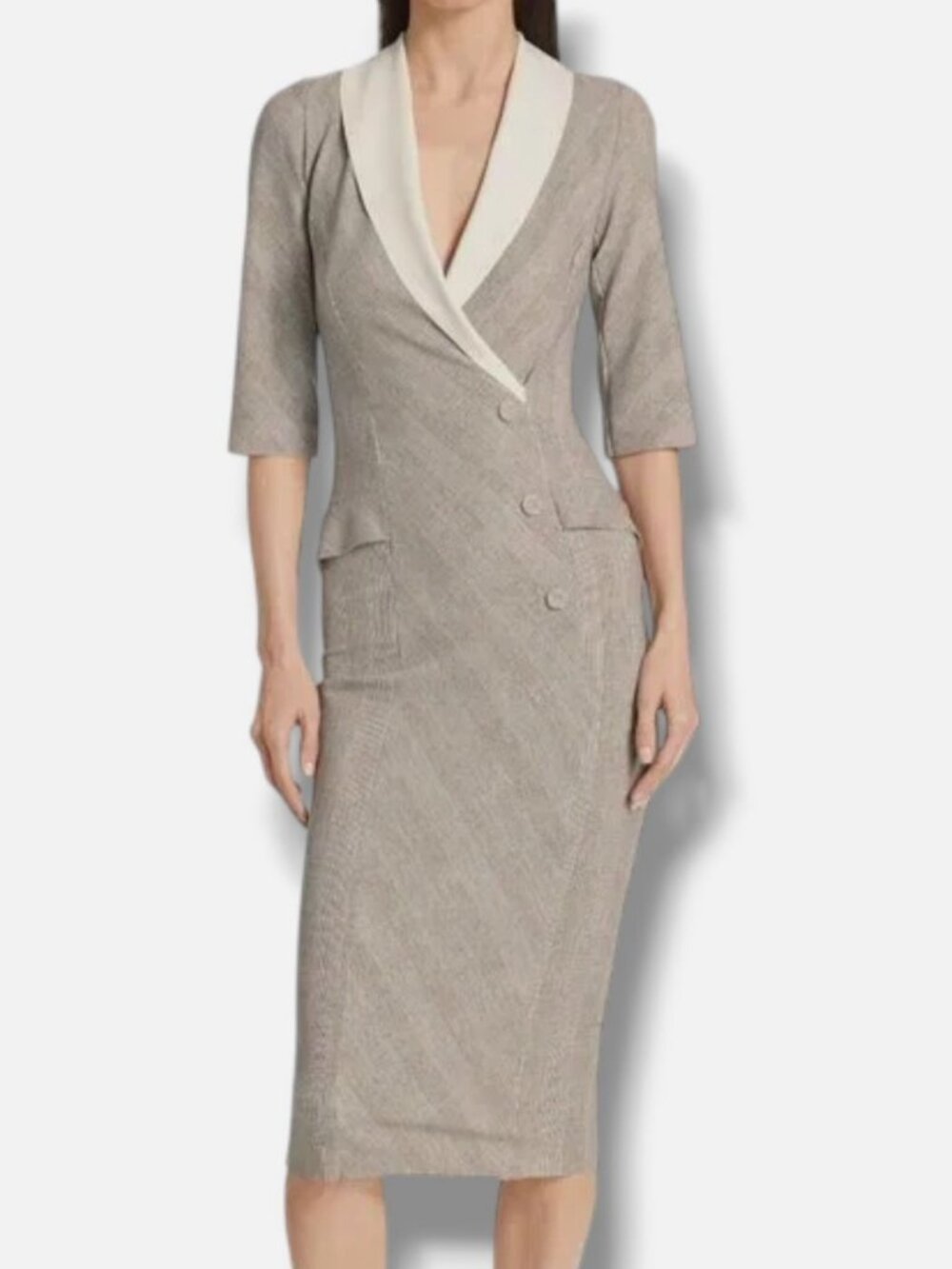 Chiara Boni Women's Beige Glen Plaid Print Sheath Midi Dress Size 6